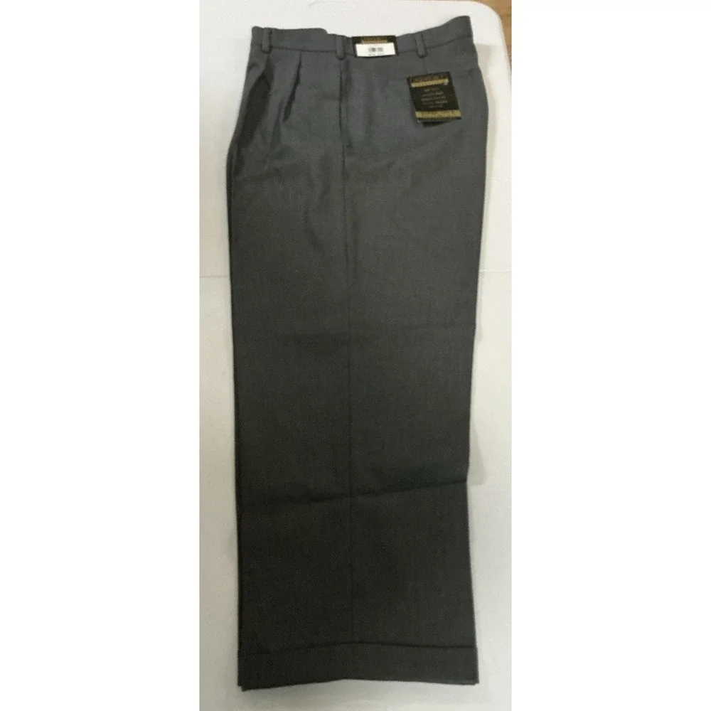 Axist Essentials, Super 100's Hi-Twist Pleated Cuffed Gray Dress Pants 38/29 NWT